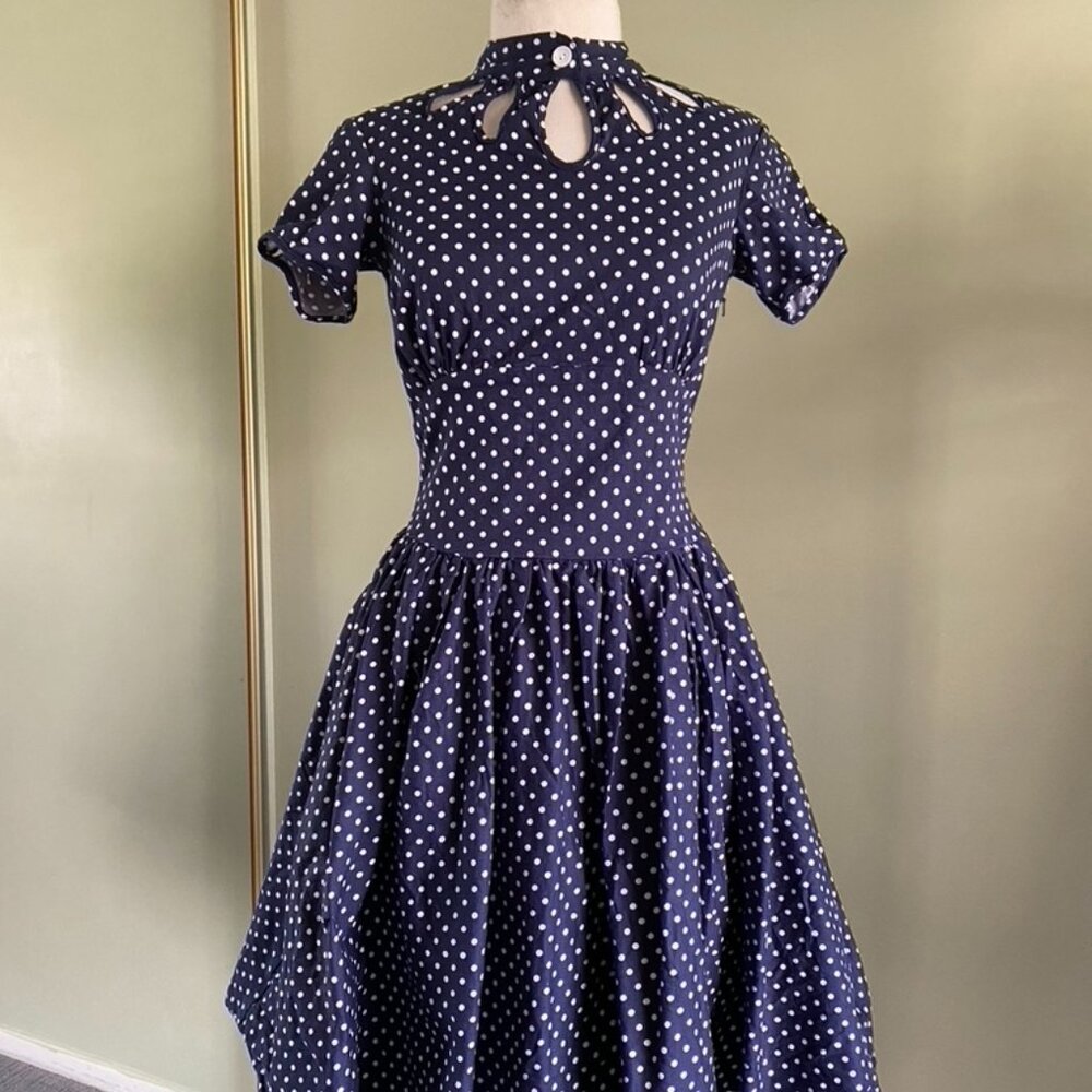 Unique Vintage - Polka Dot Key Hole Swing Dress